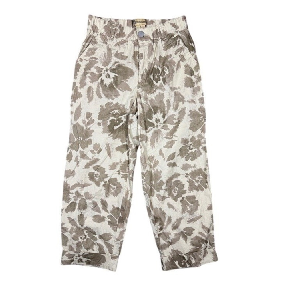 Democracy Womens High Rise Floral Crop Pants Tan Cream Stretch Size 6 B82247UEXX